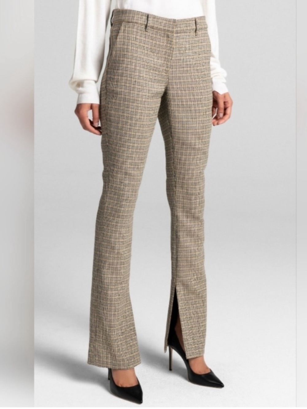 A.L.C. Javier Houndstooth Split Hem Slit Flare‎ Trousers Pants Size 0